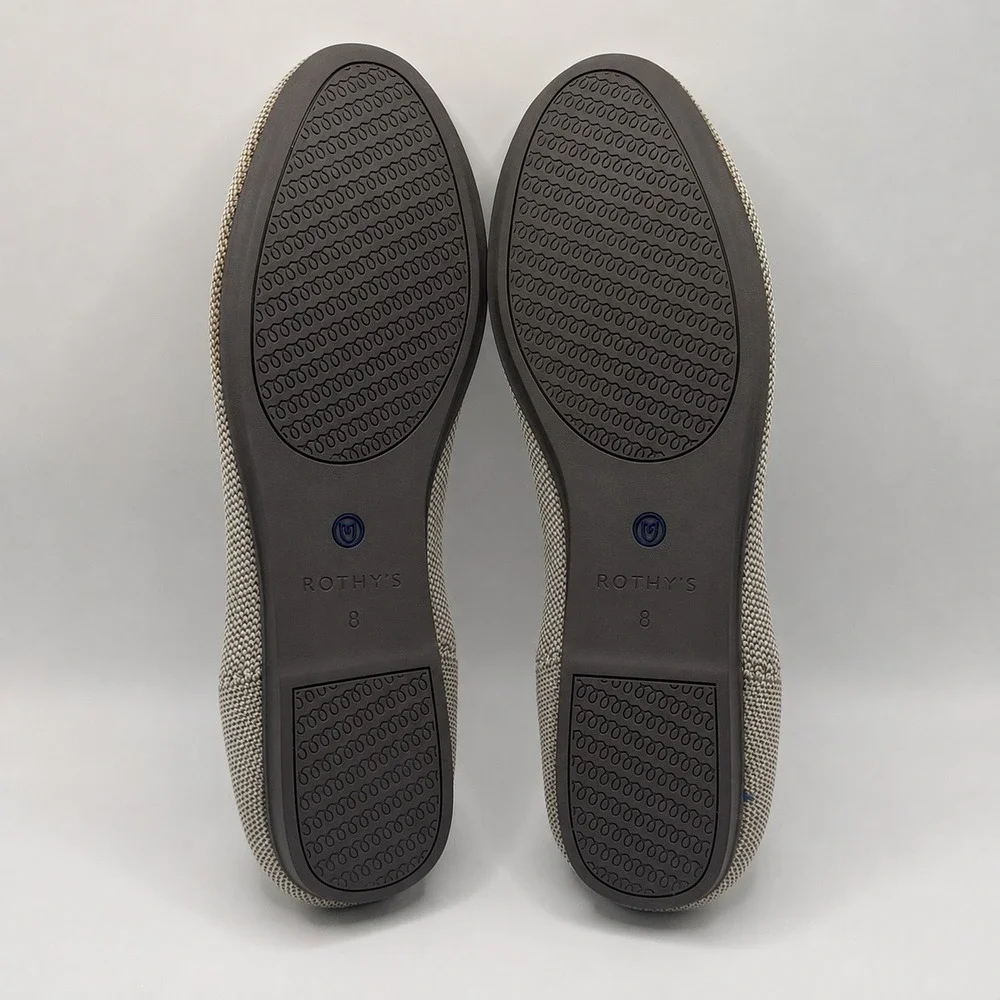 Rothys The Flat Sand Herringbone Tan Beige Knit Round Toe Ballet Flats Size 10.5